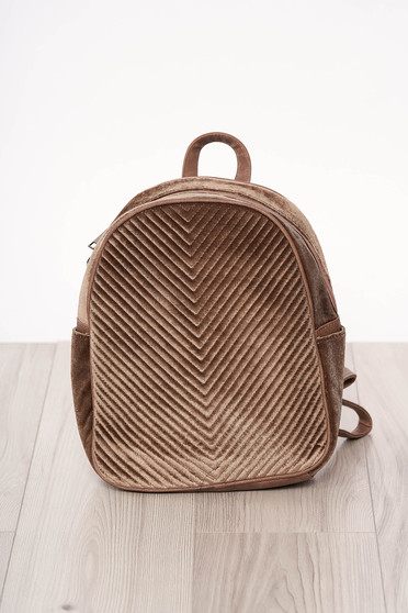 Backpacks darkbrown zipper accessory from velvet long, adjustable handle short handles