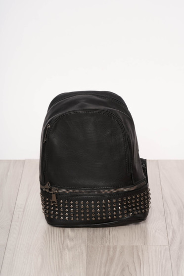 Backpacks black with metallic spikes zipper accessory ecological leather long, adjustable handle short handles
