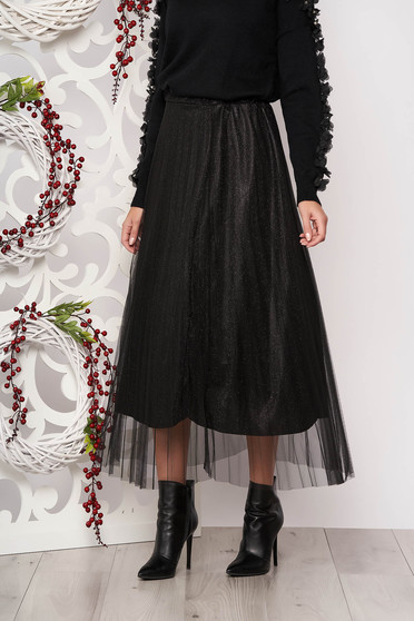 Skirt black cloche midi with net accessory