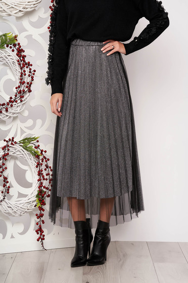 Skirt silver cloche midi with net accessory