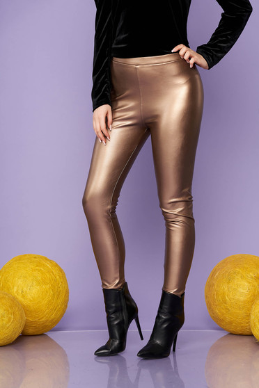 Brown tights clubbing from elastic fabric faux leather elastic waist from shiny fabric