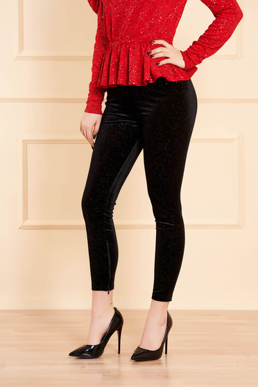 Black tights clubbing with crystal embellished details with elastic waist high waisted velvet