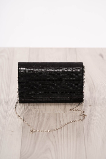 Bag clutch black occasional from ecological leather long chain handle