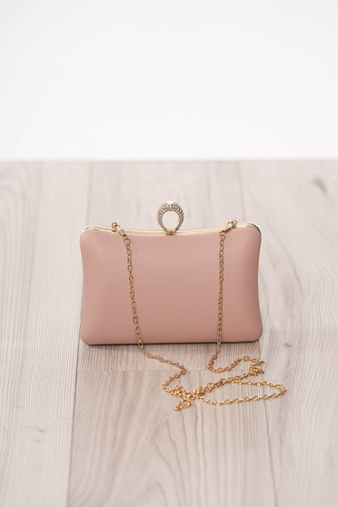 Bag lightpink occasional from ecological leather long chain handle buckle accessory