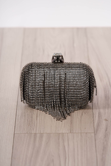 Bag black occasional fringes strass long chain handle detachable chain