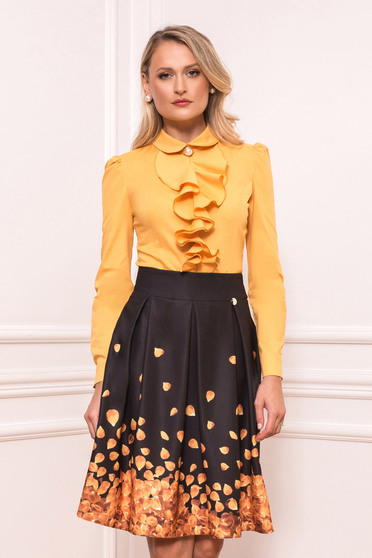 Yellow skirt cloche elegant with floral print with pockets