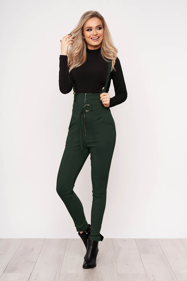 Dirty green jumpsuit casual stretch with an accessory zippers