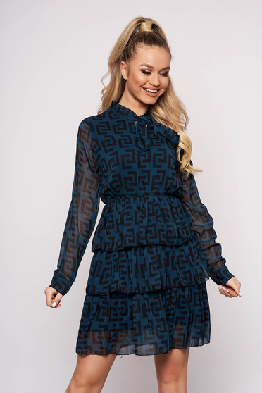 Blue dress daily short cut cloche with inside lining with elastic waist with ruffle details airy fabric