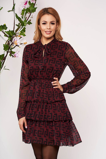 Burgundy dress daily short cut cloche with inside lining with elastic waist with ruffle details airy fabric