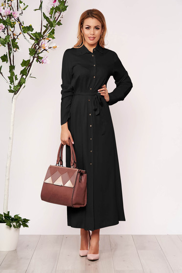 Black dress casual long straight long sleeved with buttons