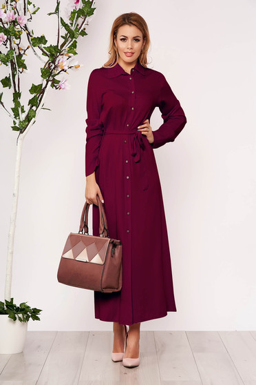Raspberry dress casual long straight long sleeved with buttons