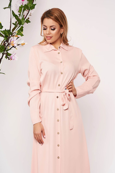Lightpink dress casual long straight long sleeved with buttons