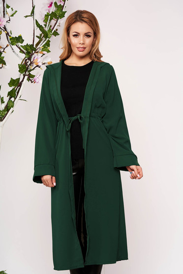 Dirty green cardigan elegant with undetachable hood long sleeved airy fabric