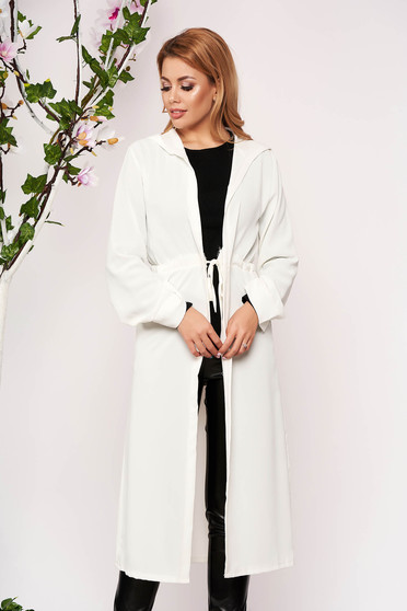 Ivory cardigan elegant with undetachable hood long sleeved airy fabric