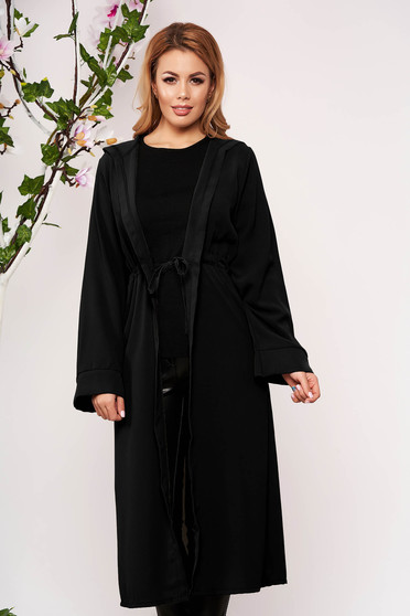 Black cardigan elegant with undetachable hood long sleeved airy fabric