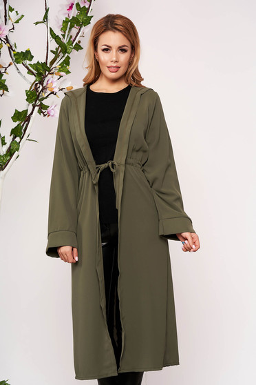 Khaki cardigan elegant with undetachable hood long sleeved airy fabric