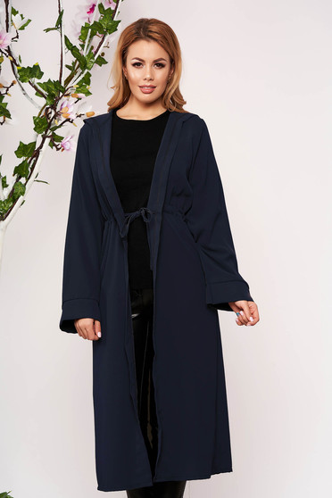 Darkblue cardigan elegant with undetachable hood long sleeved airy fabric