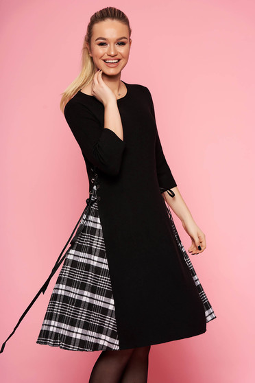 Black dress casual daily midi cloche without clothing knitted fabric with 3/4 sleeves