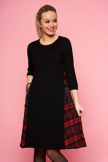 Red dress casual daily midi cloche without clothing knitted fabric with 3/4 sleeves