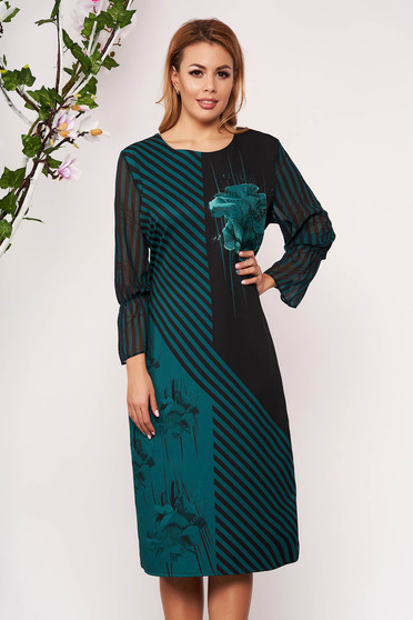 Dirty green dress elegant midi pencil cloth from veil fabric without clothing with 3/4 sleeves