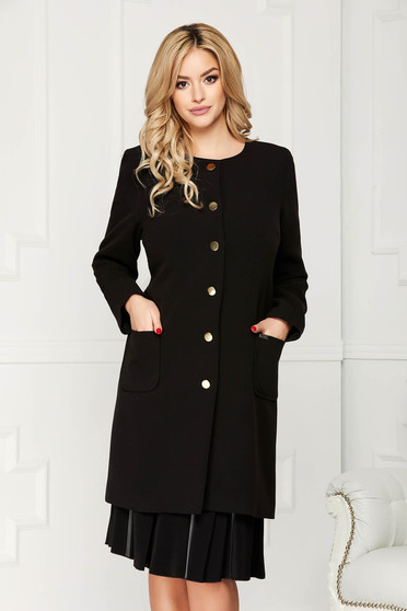 Black trenchcoat elegant cloth straight with pockets with buttons