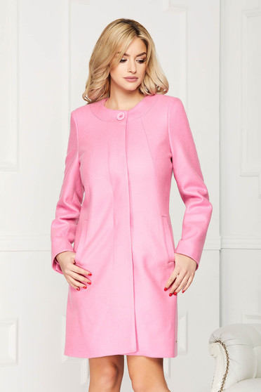 Lightpink trenchcoat elegant short cut wool straight one button fastening