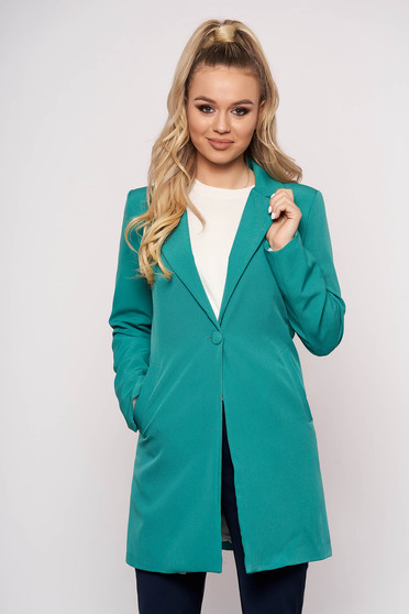 Turquoise jacket casual cloth straight one button fastening