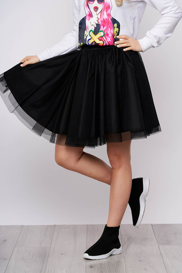 Elegant black skirt from tulle cloche short cut high waisted