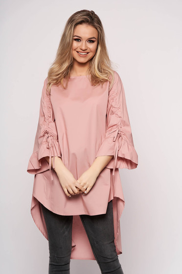 Lightpink dress casual asymmetrical a-line cotton 3/4 sleeve