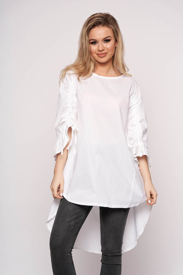 White dress casual asymmetrical a-line cotton 3/4 sleeve