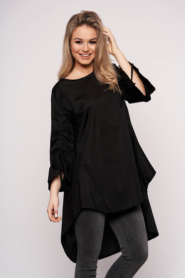 Black dress casual asymmetrical a-line cotton 3/4 sleeve
