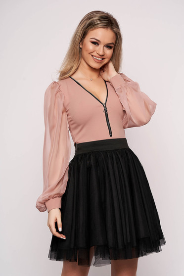 Elegant lightpink body with veil sleeves zipper accessory