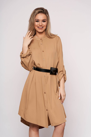 Cappuccino dress daily midi straight accessorized with belt faux leather belt