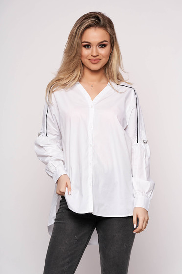 Women`s shirt office white asymmetrical long sleeved