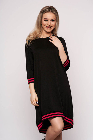 Black dress horizontal stripes with 3/4 sleeves casual asymmetrical flared