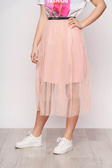 Lightpink skirt casual midi cloche from tulle with elastic waist with inside lining