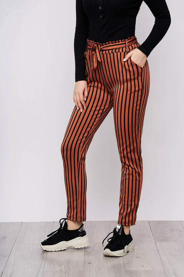 Bricky trousers casual thin fabric with pockets detachable cord with stripes