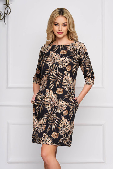 StarShinerS black dress cloth a-line with floral prints short cut elegant