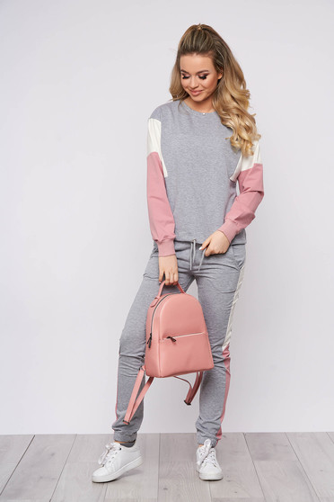 Grey sport 2 pieces from two pieces cotton with laced details pants fastened with a cord