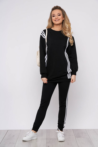 Black sport 2 pieces sporty 2 pieces with trousers cotton with writing print women`s blouse