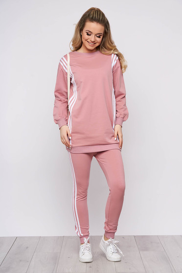 Lightpink sport 2 pieces sporty 2 pieces with trousers cotton with writing print women`s blouse