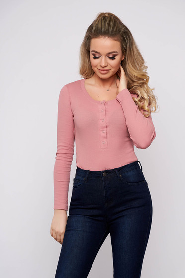 Lightpink body basic cotton with rounded cleavage long sleeved
