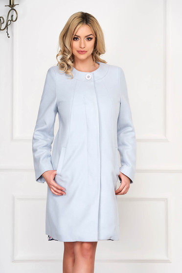 Aqua trenchcoat elegant short cut wool straight one button fastening